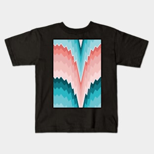 Bargello flame stitch scallops coral and teal Kids T-Shirt